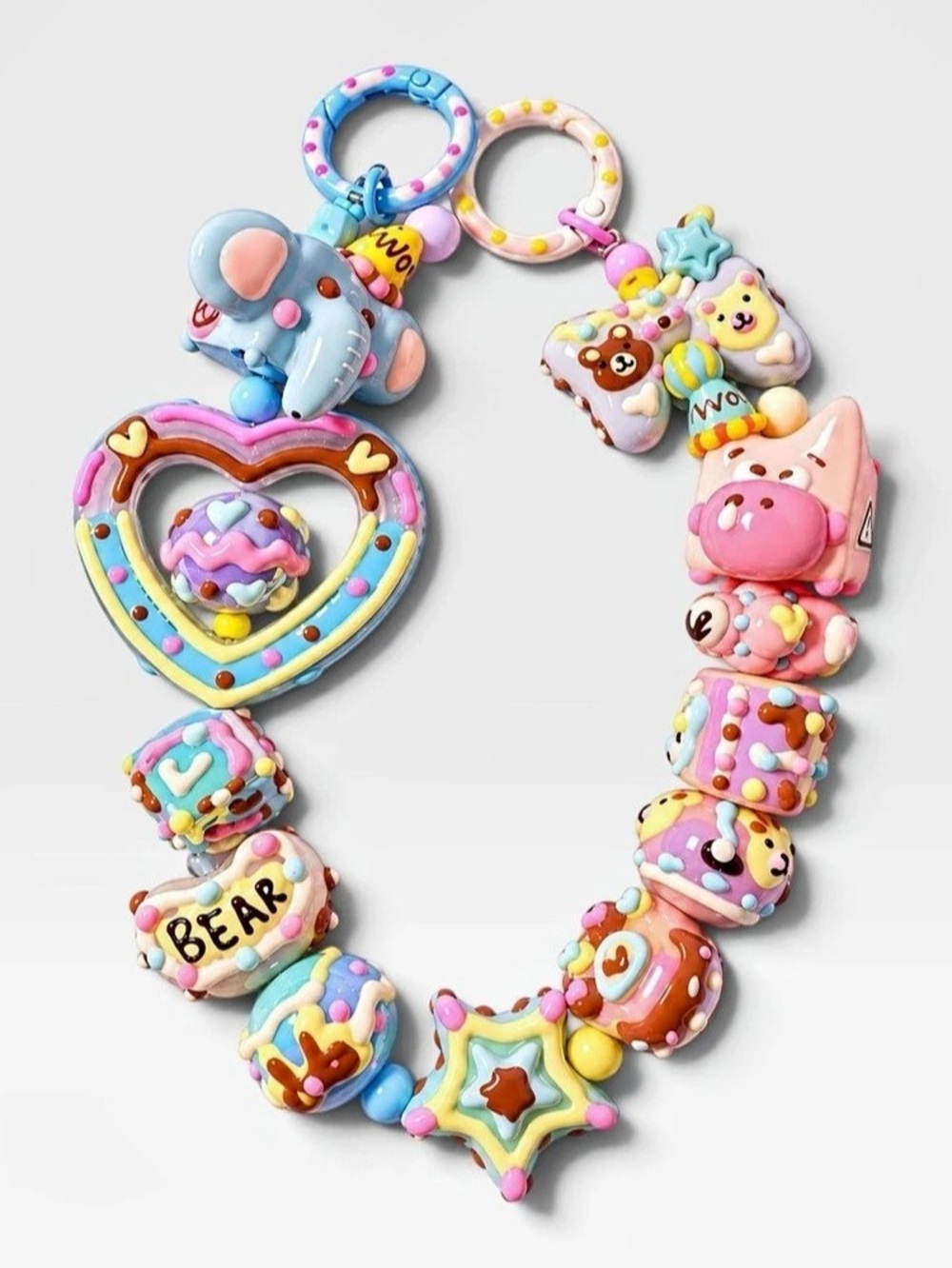 Y2K Kawaii Chunky Beaded Bag Charm | Pig Elephant Squishy Candy Purse Chain